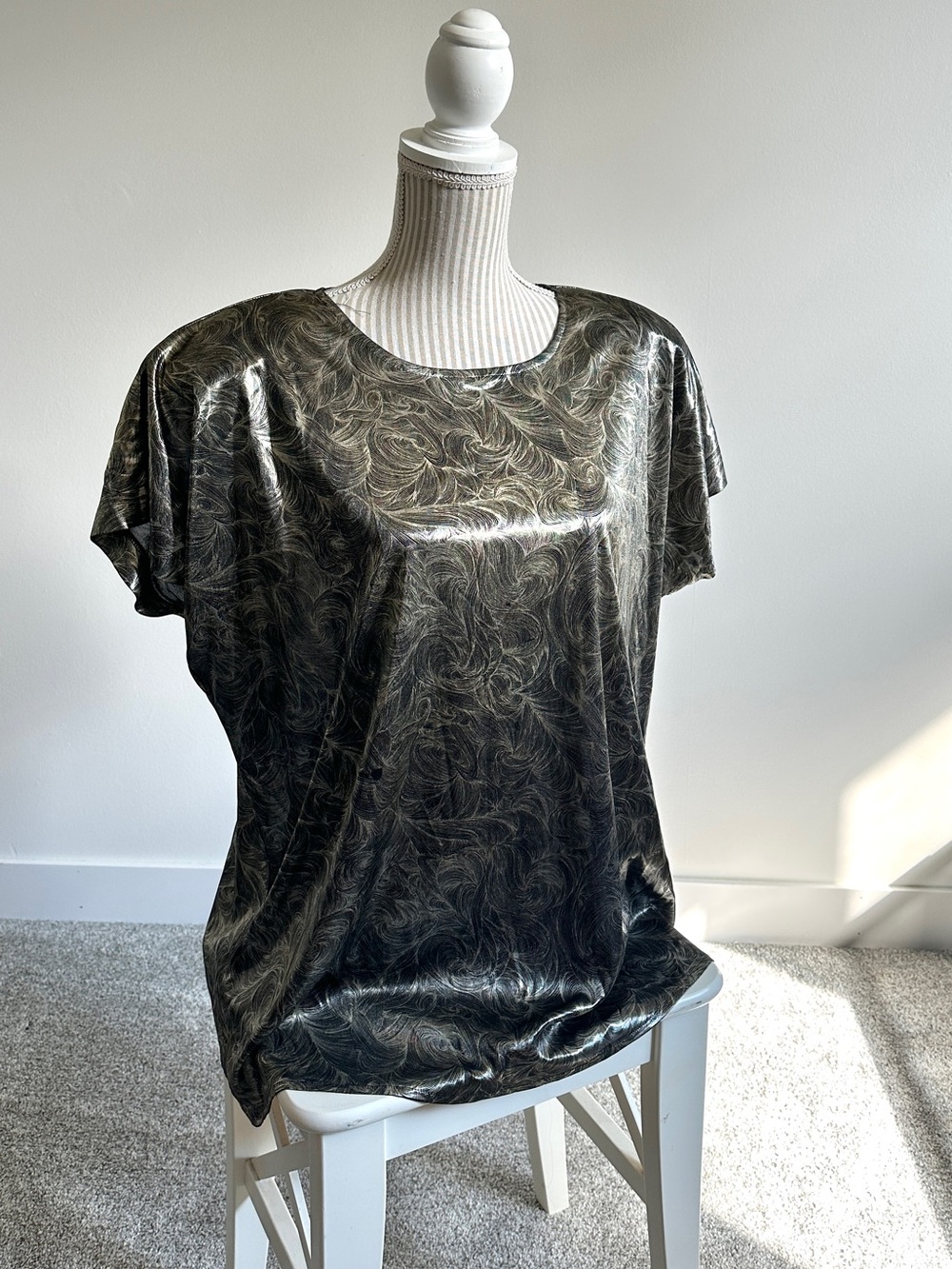 Vintage Alfred Sung Sport Metallic Swirl Top Plus Size Made in Canada